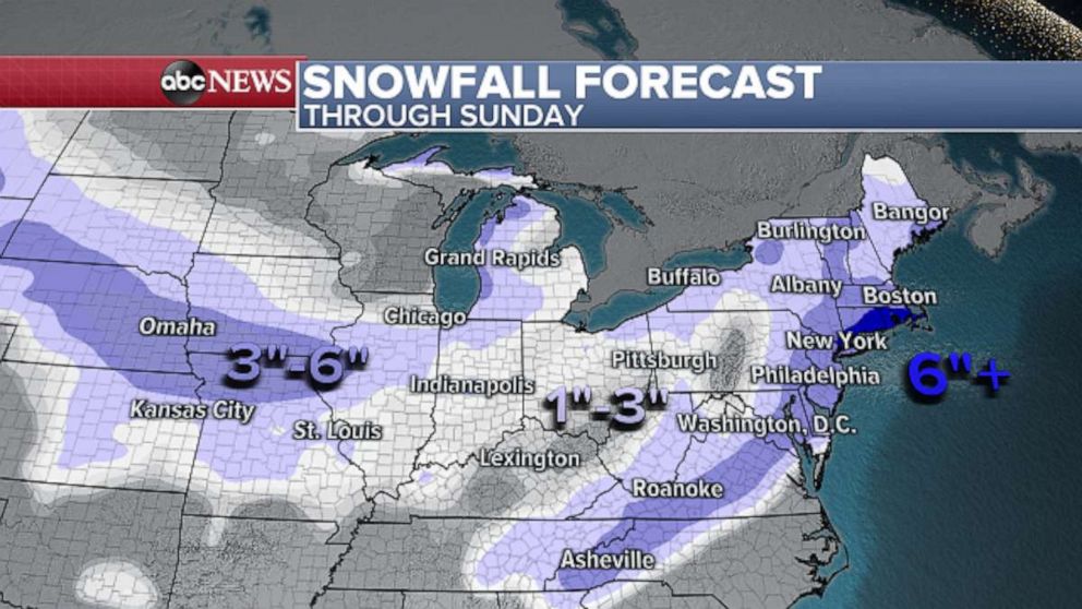 PHOTO: The Midwest and Northeast are looking at more accumulating snow on Saturday and Sunday.