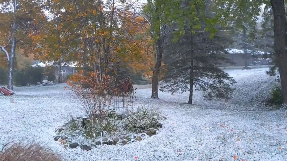 PHOTO: Snow coats the ground in Hubertus, Wisc., on Oct 17, 2022.