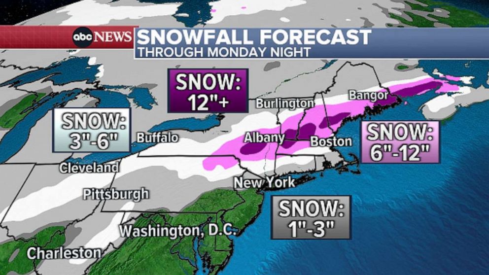 PHOTO: Snowfall forecast through Monday, Jan. 23 2023 night.