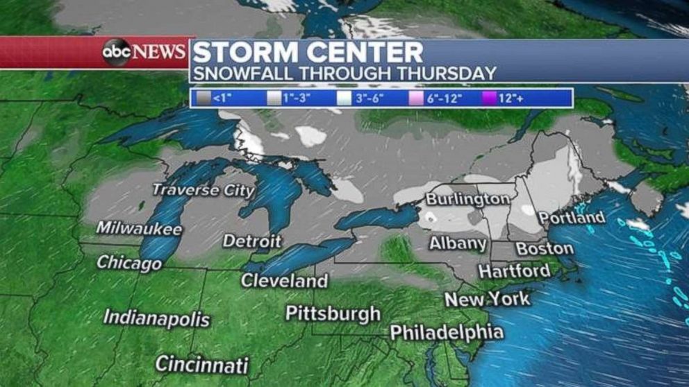 PHOTO: A clipper system could deliver a few inches of snow to parts of the interior Northeast on Thursday.