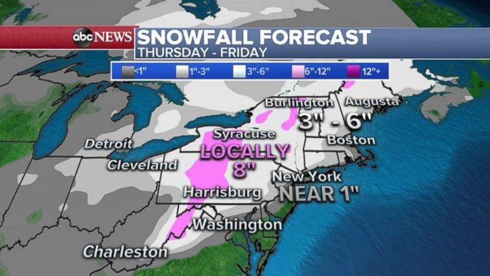 PHOTO: The heaviest snow will fall in central Pennsylvania, western New York and northern New England.