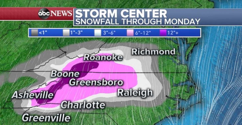 PHOTO: As much as a foot of snow could fall in the areas of Boone and Asheville, North Carolina, over the weekend.