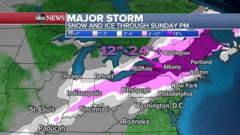 PHOTO: As much as 1 to 2 feet of snow is possible in interior New York and New England.