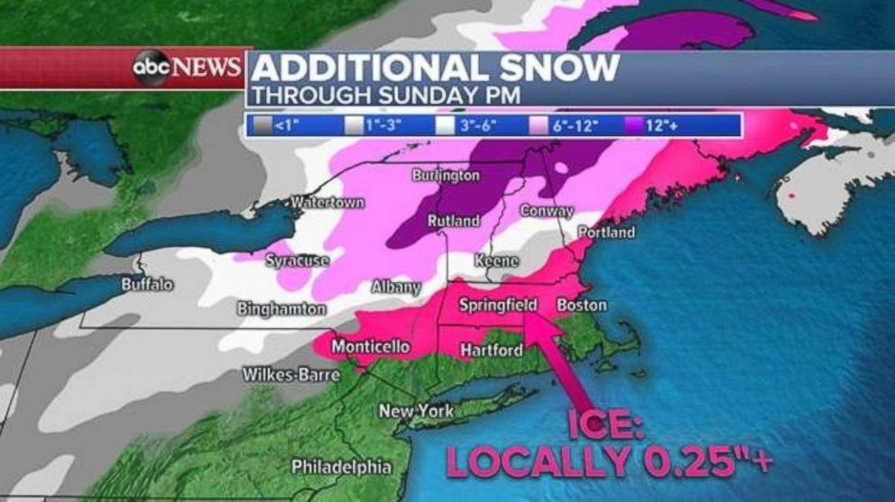 PHOTO: Northern New England could still see over a foot of snow through the day Sunday.