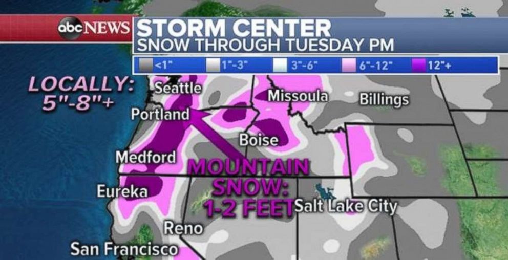 PHOTO: Seattle, which has already seen record snow, will see more through Tuesday night.