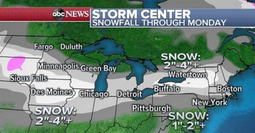 PHOTO: About 2 to 4 inches of snow are possible in parts of South Dakota, Iowa and southern Wisconsin. The same totals are possible in the area of Watertown, N.Y.