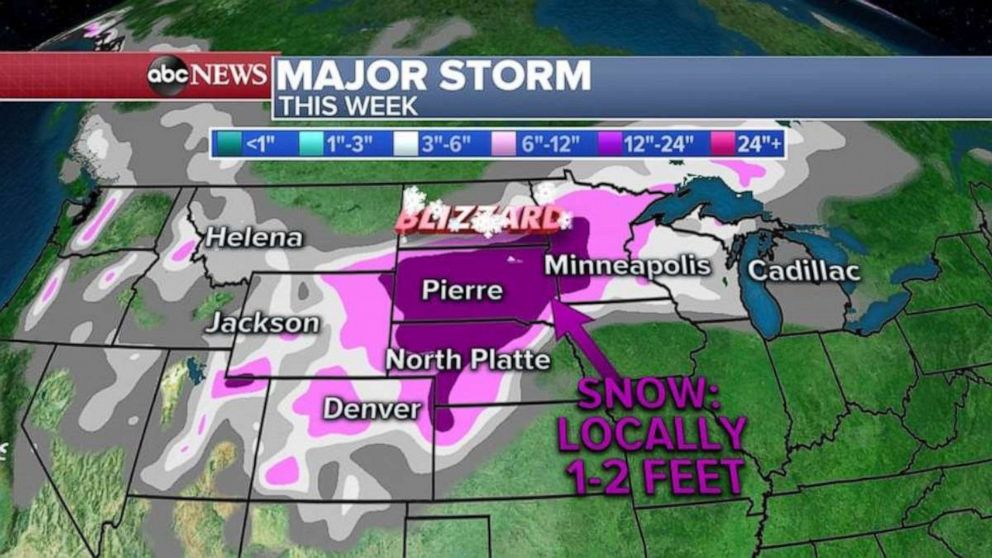 PHOTO: Snowfall totals will be heaviest throughout South Dakota, northern Nebraska and western Minnesota.