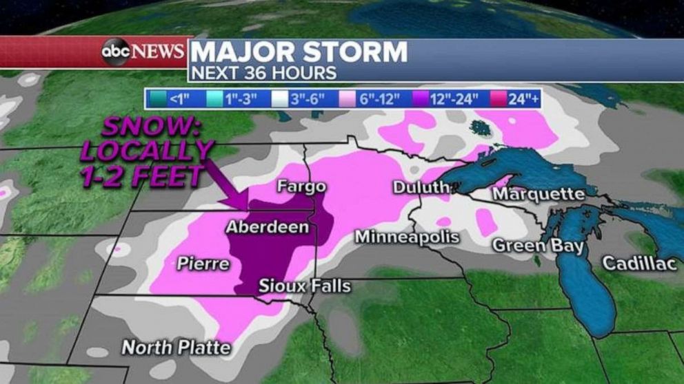 PHOTO: Over a foot of snow is possible in eastern South Dakota over the next 36 hours.