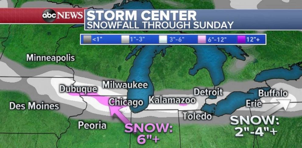 PHOTO: The highest snow totals will be west of Chicago.