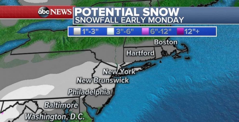 Snowfall totals will be light, but the timing of the storm could cause travel problems across the Northeast on Monday morning.