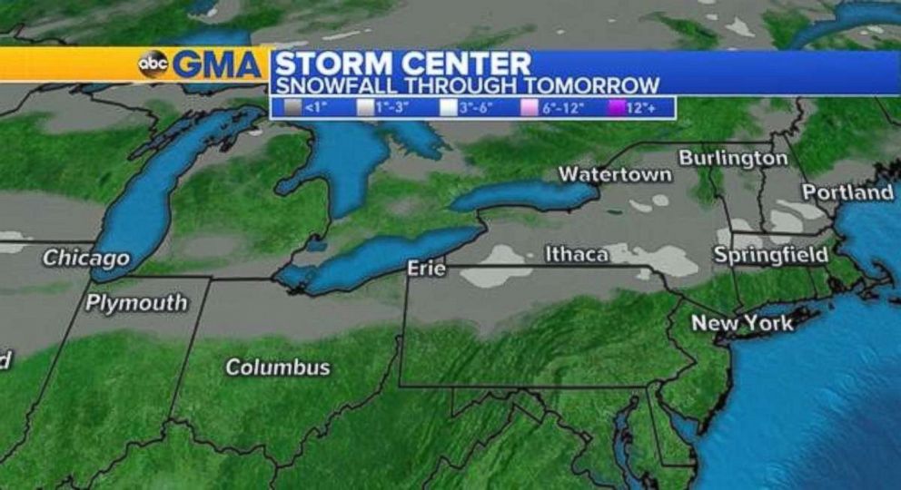 PHOTO: Parts of the Great Lakes and inland Northeast will receive a small amount of snow on Sunday. 
