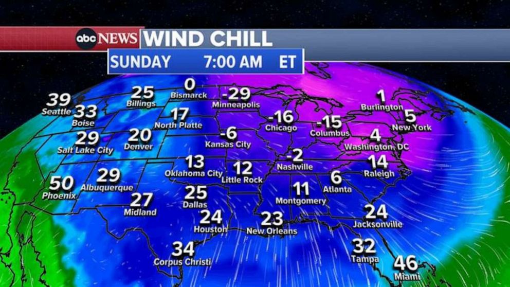 PHOTO: The Dec. 20, 2022 weather map is showing the wind chill index for Dec. 25, 2022.