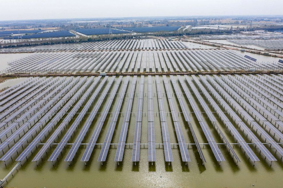 PHOTO: Photovoltaic solar panels in Sheyanghu Township of Baoying County, east China's Jiangsu Province, Nov. 5, 2020.