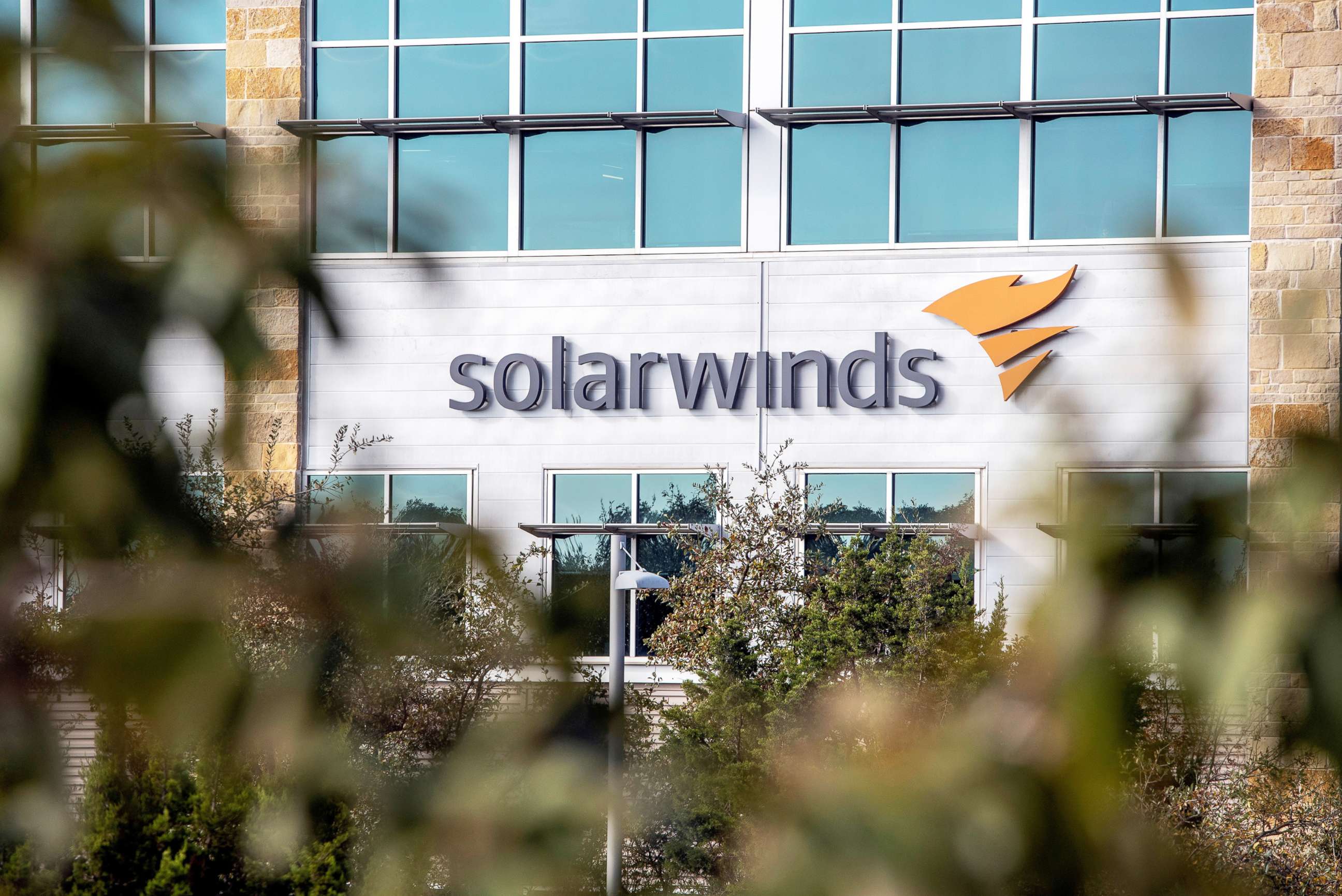 PHOTO: The SolarWinds logo adorns the IT company headquarters in Austin, Texas, Dec. 18, 2020. 