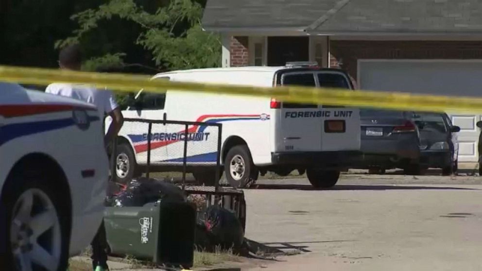 PHOTO: Police cordon off the area after an active duty Fort Bragg soldier shot another active duty soldier in broad daylight outside a Fayetteville, N.C home, May 7, 2021.