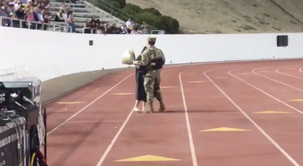 PHOTO: A graduation ceremony in California was made even more special when an army soldier surprised his little sister with flowers.