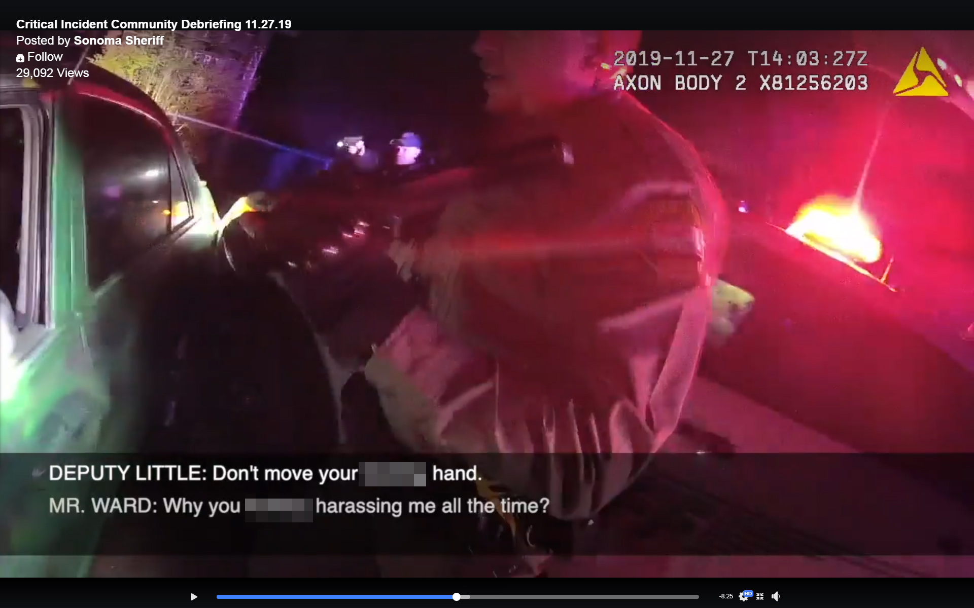 PHOTO: Body camera footage released by the Sonoma Sheriff in Northern California shows Sonoma County Deputies taking David Ward into custody on Nov. 28, 2019.