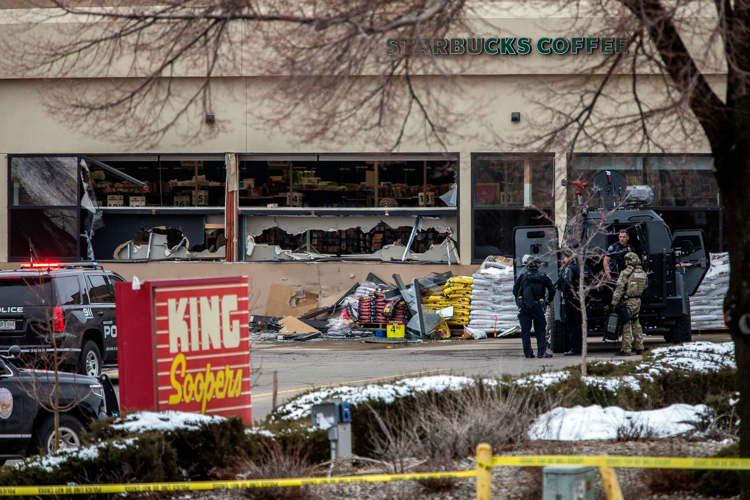 PHOTO: Tactical police units respond to the scene of a King Soopers grocery store after a shooting, March 22, 2021, in Boulder, Colo.