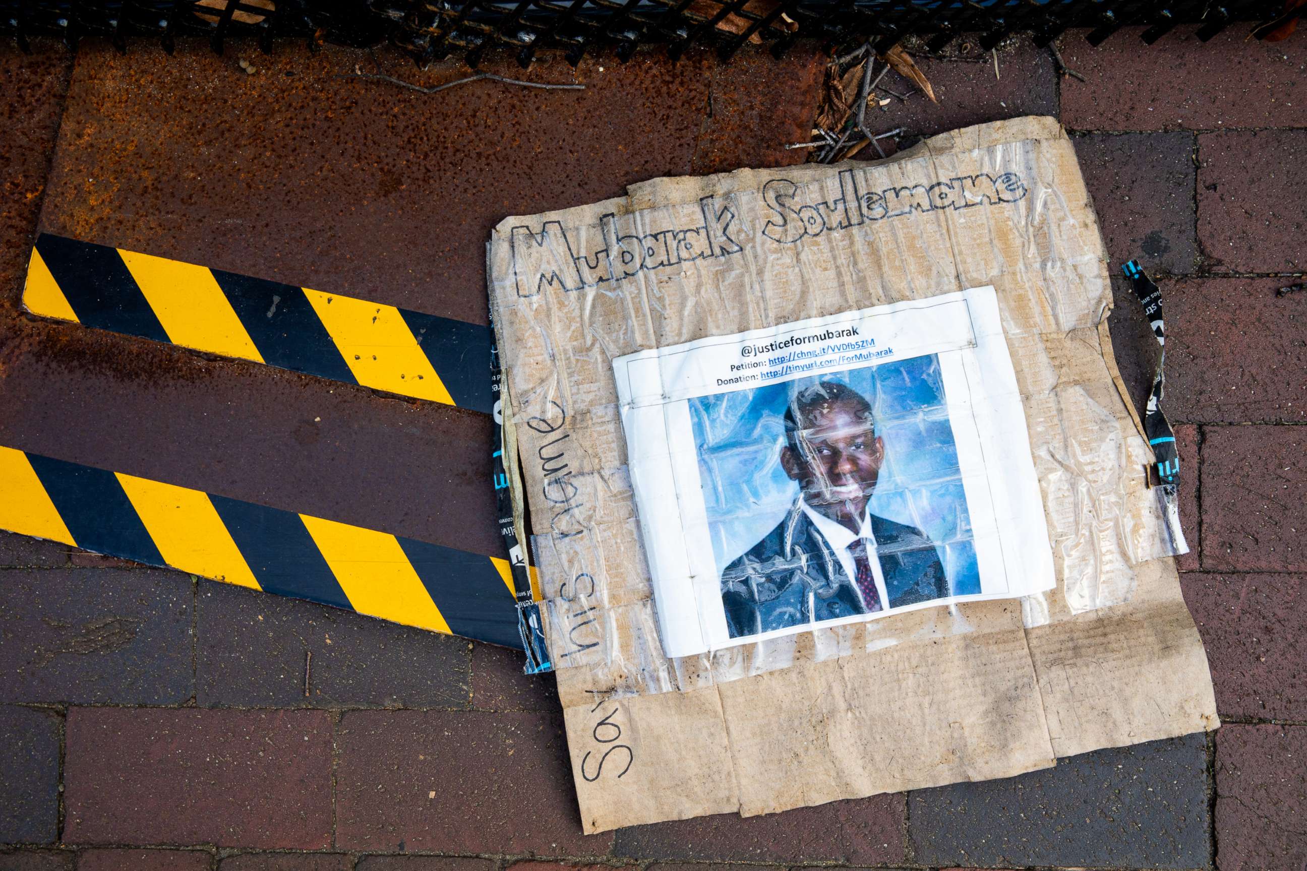 PHOTO: A memorial sign for Mubarak Soulemane lies on the ground following a protest on Aug. 27, 2020, in Washington, D.C.