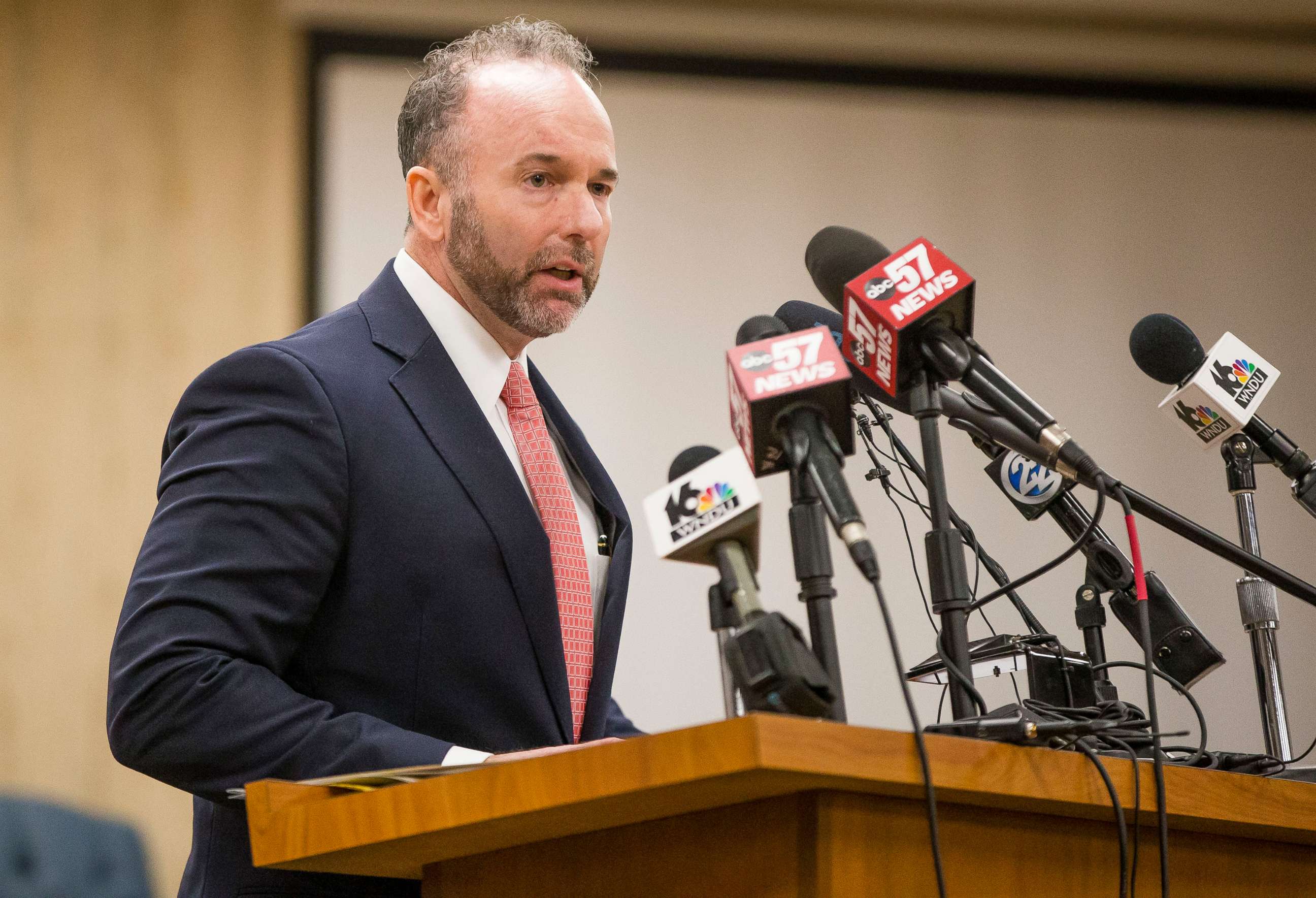PHOTO: Special Prosecutor Ric Hertel speaks during a press conference at the County City Building to announce that a police officer, who fatally shot Eric Logan on June 16, 2019, will not be charged in the shooting in South Bend, Ind., March 6, 2020.