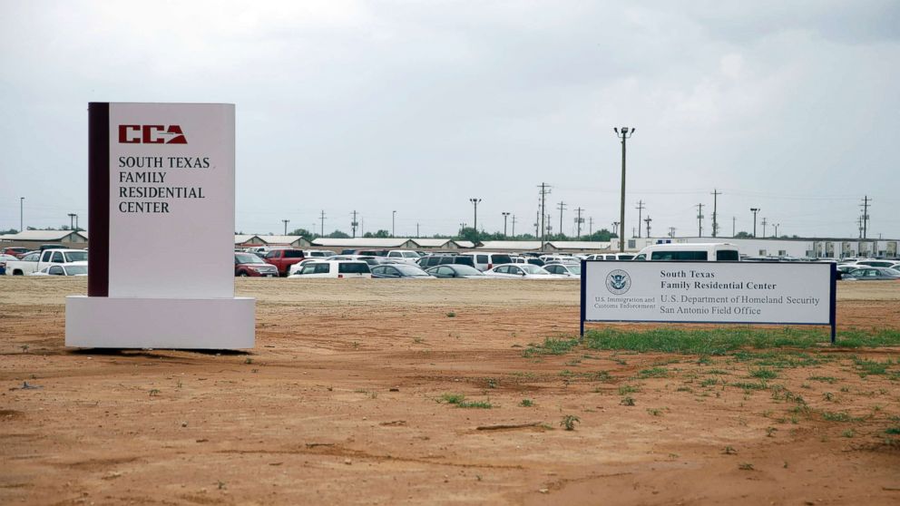 PHOTO: Signs are seen at the entrance to the South Texas Family Residential Center, June 30, 2015, in Dilley, Texas.