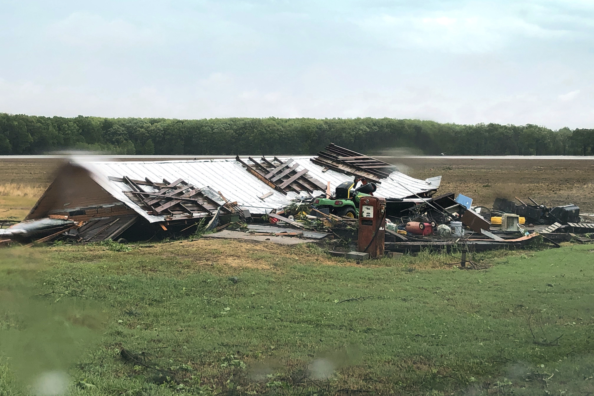 PHOTO: In this image made from video provided by WLBT-TV strong storms pound parts of the Deep South, including this house and shed in Yazoo County, Miss., Sunday, April 12, 2020. 