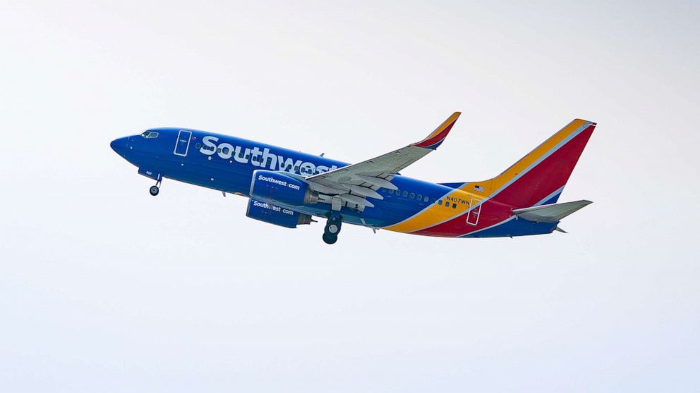PHOTO: Southwest Airlines Boeing 737-7H4 takes off from Hollywood Burbank Airport, Sept. 16, 2020, in Burbank, Calif. 