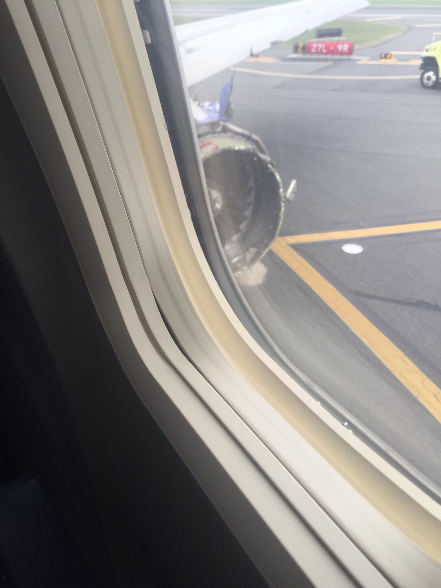 PHOTO: A view out the Southwest Airlines plane that made an emergency landing in Philadelphia taken by a passenger, April. 17. 2018.