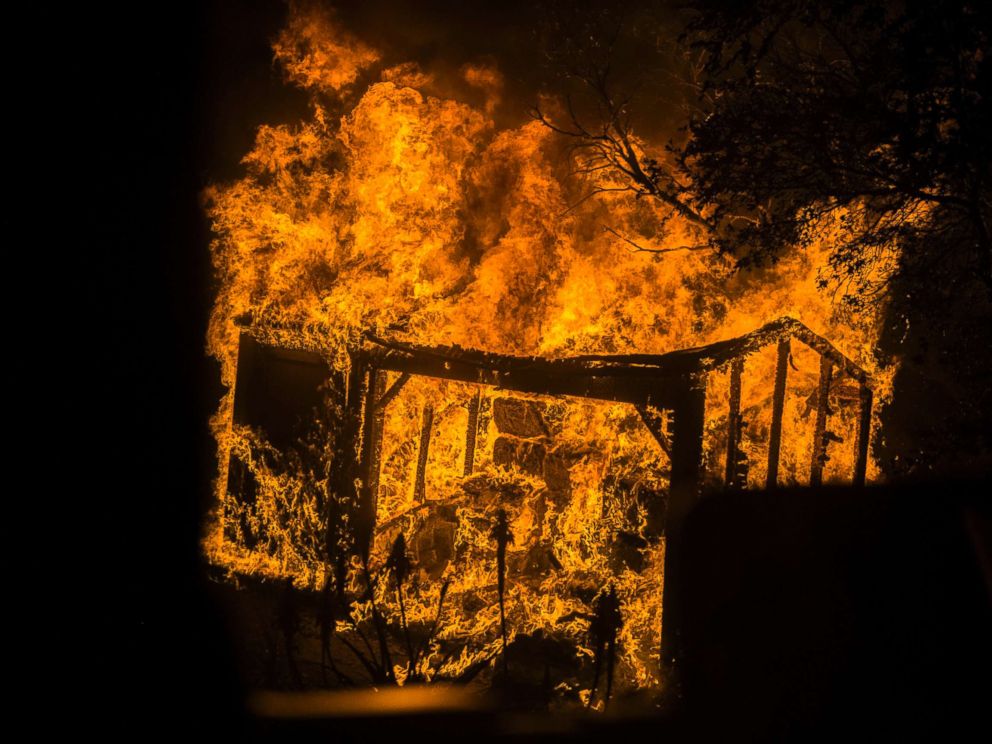 PHOTO: An outbuilding burns in Toro Canyon, Calif. on Dec. 11, 2017.