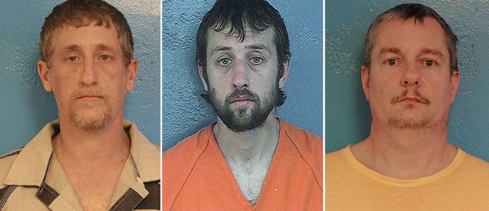 PHOTO: Timothy Sarver, Tobias Carr and Johnny Shane Brown are seen in booking photos released by the Sullivan County Sheriff via Twitter. The three were killed near Willington, N.C., after they escaped from the Sullivan County Jail in Tenn. 