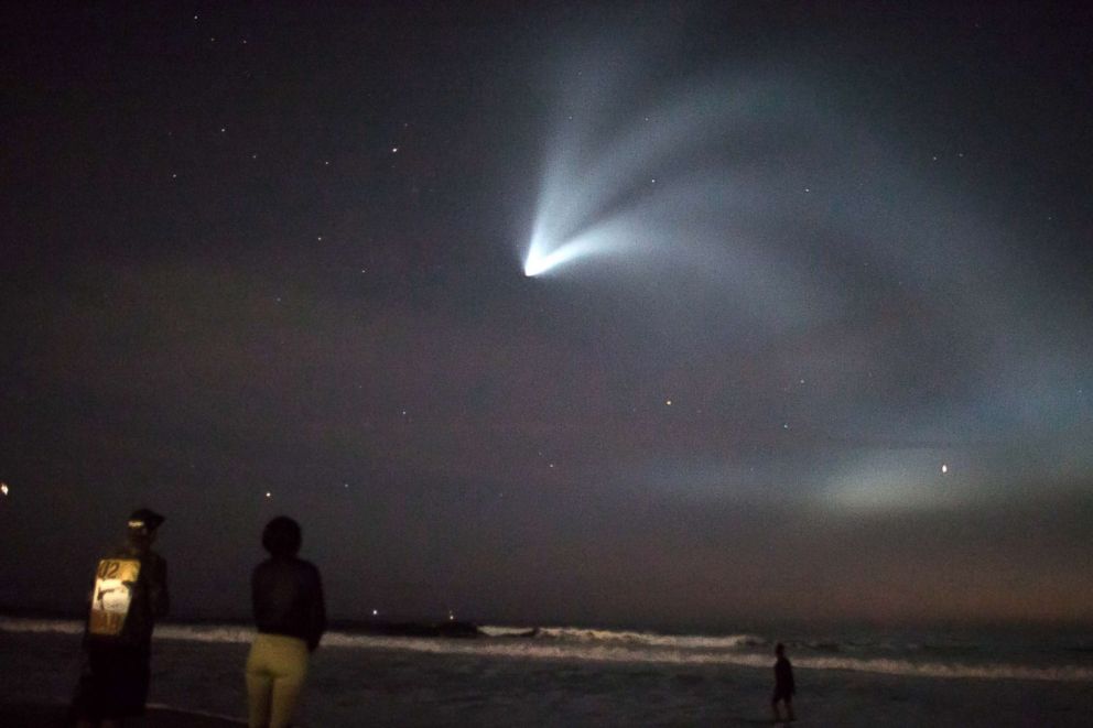 PHOTO: A cloud is seen in the atmosphere caused by a SpaceX rocket launched from Vandenberg Air Force Base, Oct. 7, 2018, Venice, Calif.