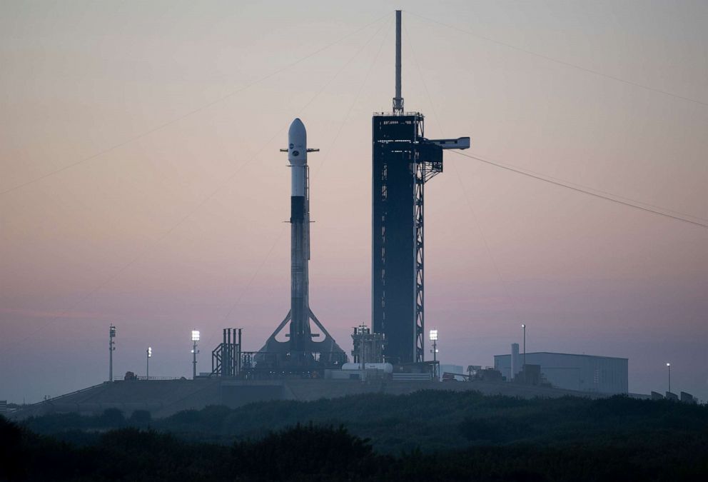 PHOTO: A SpaceX Falcon 9 rocket carrying NASA's Imaging X-ray Polarimetry Explorer (IXPE) spacecraft is seen on the launch pad at Launch Complex 39A, Dec. 8, 2021, at NASA's Kennedy Space Center in Cape Canaveral, Fla.
