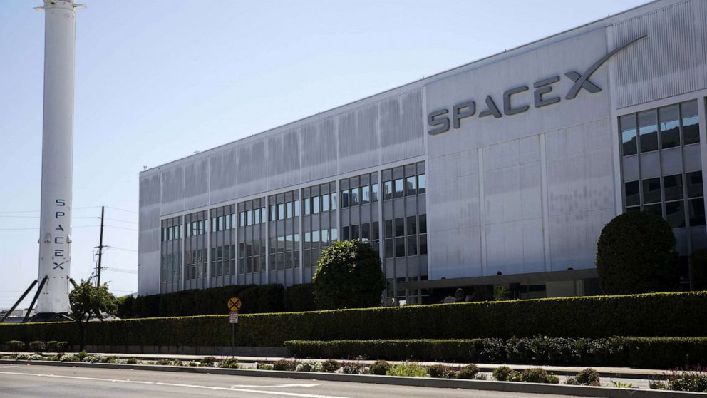PHOTO: In this April 19, 2022, file photo, the SpaceX headquarters is shown in Hawthorne, Calif.