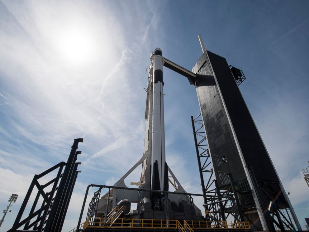 PHOTO: In this image released by NASA, a Falcon 9 SpaceX rocket, ready for launch, sits on pad 39A at the Kennedy Space Center in Cape Canaveral, Florida, Friday, March 1, 2019. It successfully launched early Saturday morning.