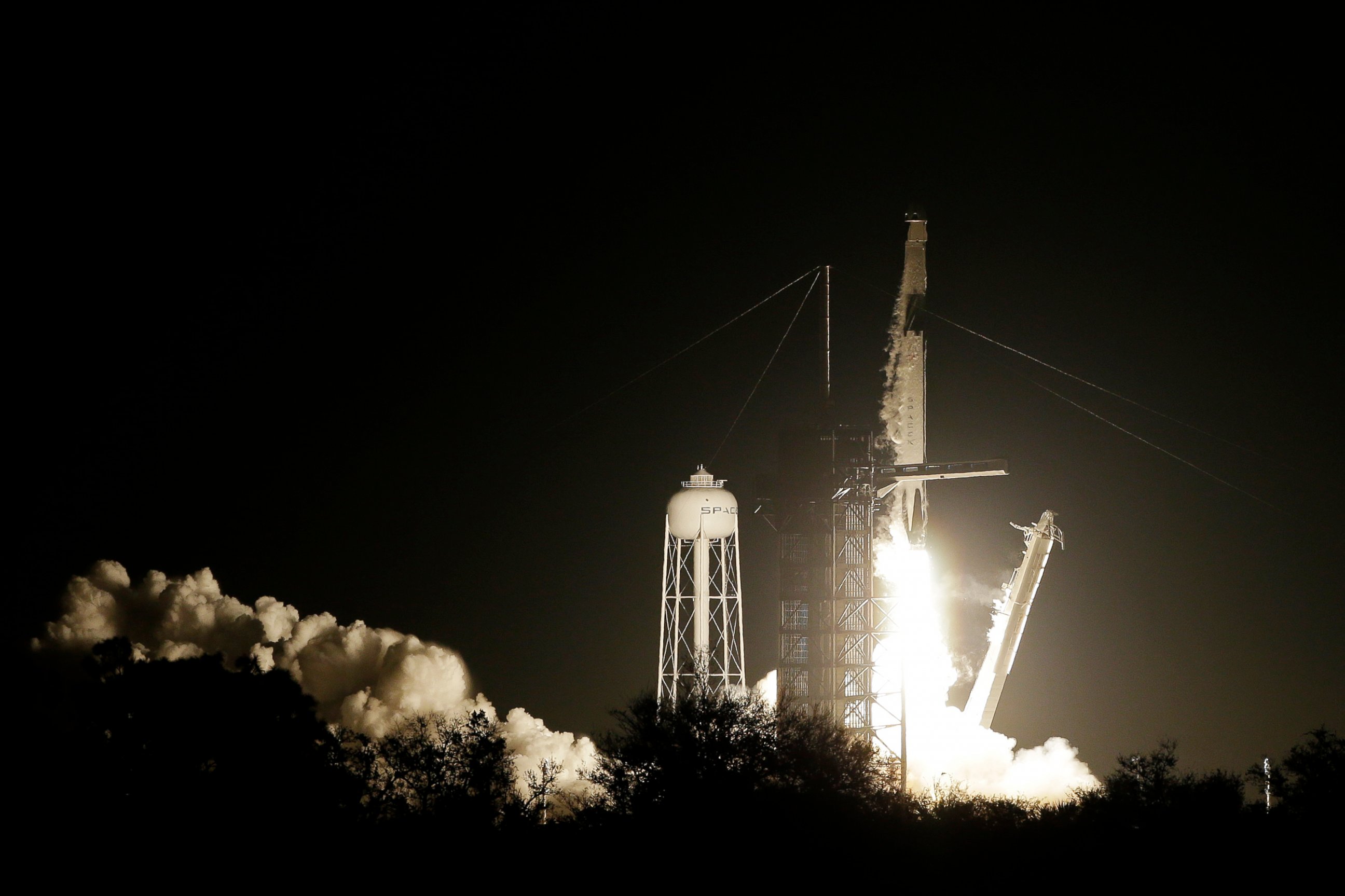 PHOTO: A SpaceX Falcon 9 rocket with the Demo 1 crew capsule lifts off on Saturday, March 2, 2019, in Cape Canaveral, Florida. (AP Photo/Terry Renna)