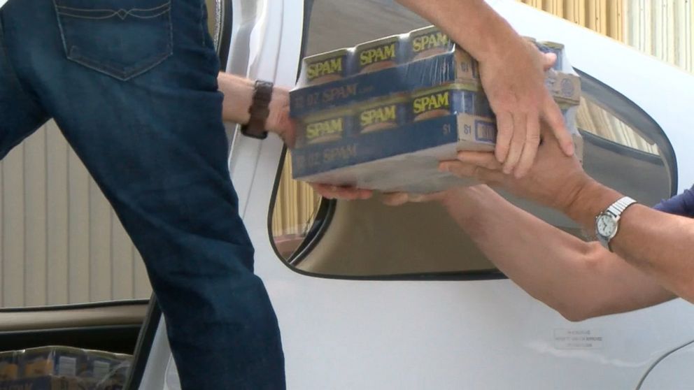 PHOTO: A donation from food company Hormel of 32 cases of Spam is getting flown from Minnesota to flood victims in Texas. 