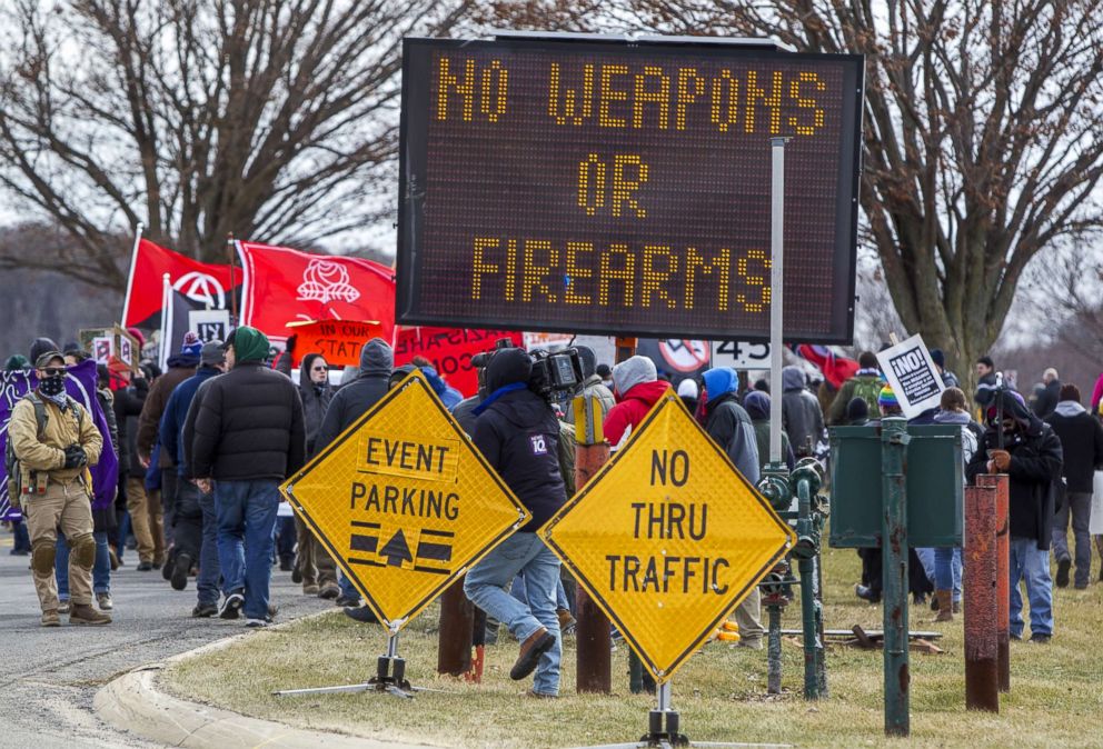 PHOTO: A group protests white nationalist Richard Spencer's visit to Michigan State University in East Lansing, Mich., March 5, 2018.