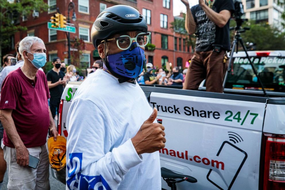 PHOTO: Spike Lee attends the Black Lives Matter Vigil in Carl Schurz Park, New York City, June 3, 2020.