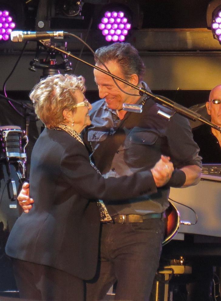 PHOTO: In this June 30, 2013, file photo, Bruce Springsteen dances with his mother, Adele, at the Hard Rock Calling Festival in London.