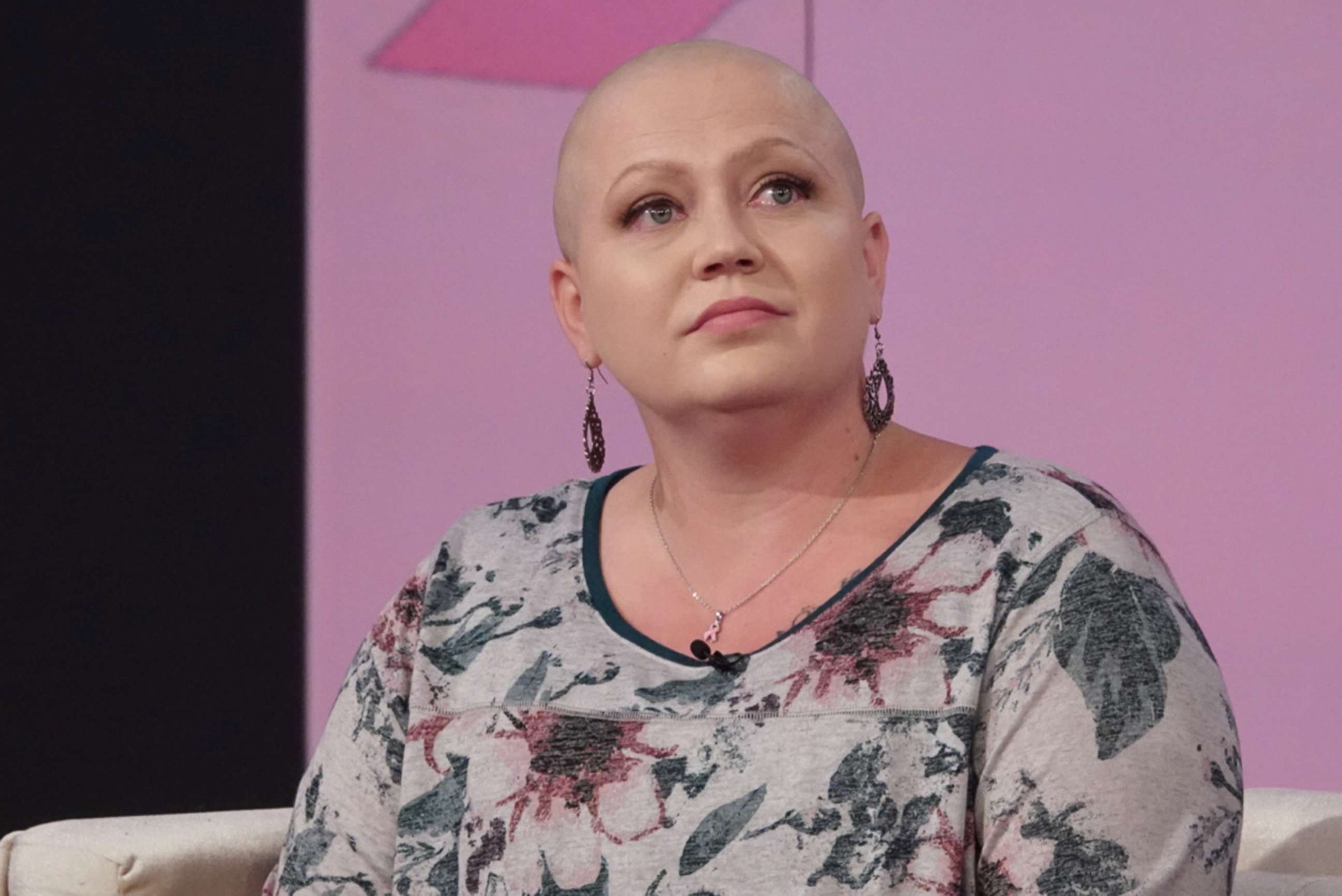PHOTO: Breast cancer patient Sarah Weimer opens up about her breast cancer journey on "The View" on Oct. 17, 2019, for Breast Cancer Awareness Month.