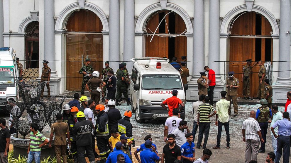 Sri Lankan security forces secure the area around St. Anthony's Shrine after an explosion, April 21, 2019, in Colombo, Sri Lanka.