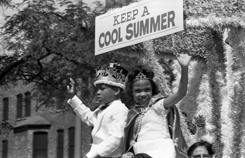 PHOTO: The king and queen of the Bud Billiken Day parade wave to the crowd while riding on a float during the parade, in Chicago, in 1967. 