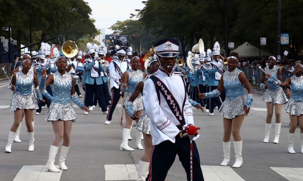PHOTO: A band marches during the 87th Bud Billiken Parade on Martin Luther King Drive in Chicago, on Aug. 13, 2016.  