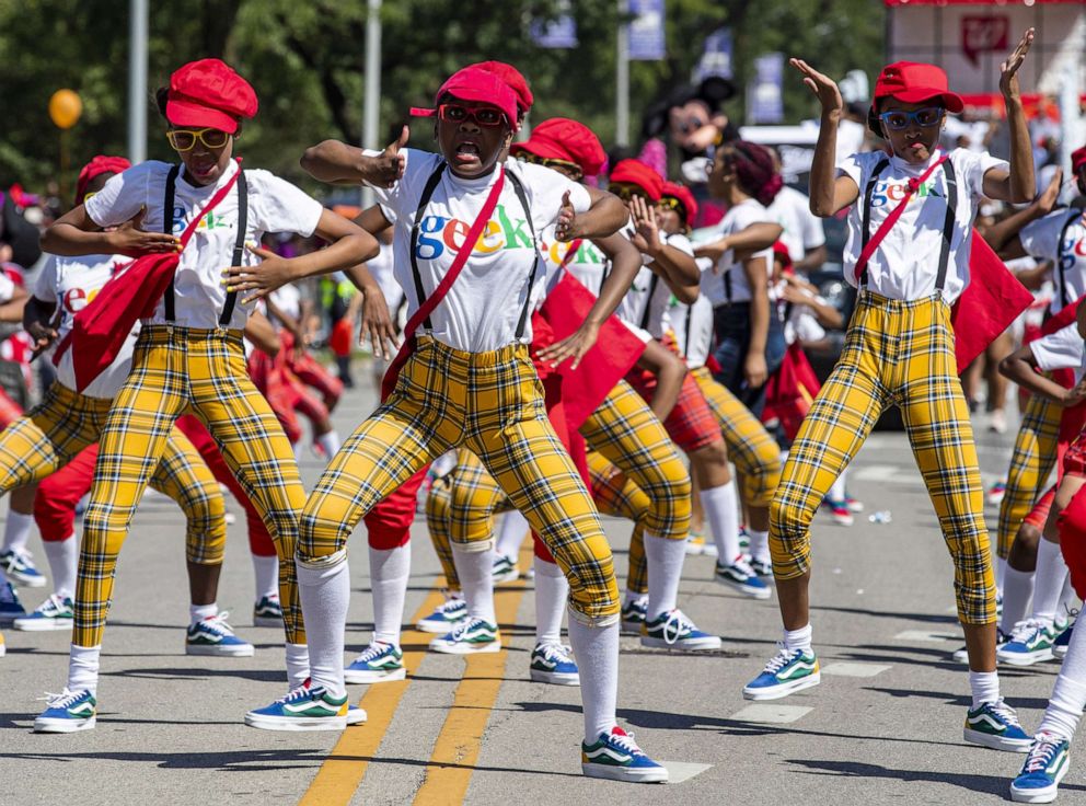 PHOTO: Costumed dancers participate in the annual Bud Billiken Parade in Chicago, on Aug. 10, 2019.