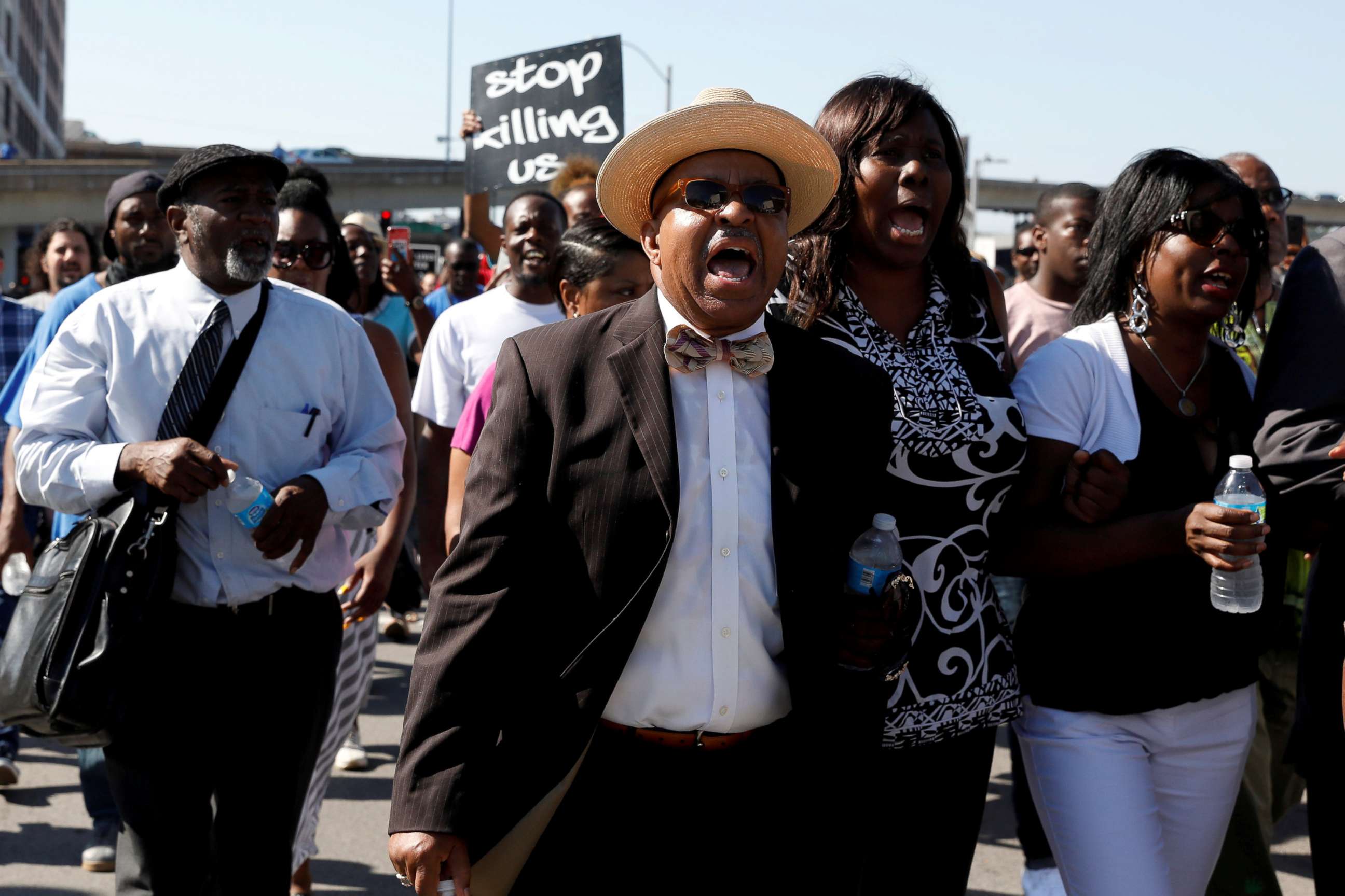 PHOTO: Protesters march after the not guilty verdict in the murder trial of Jason Stockley, a former St. Louis police officer, charged with the 2011 shooting of  Anthony Lamar Smith, who was black, in St. Louis, Missouri, Sept. 15, 2017. 