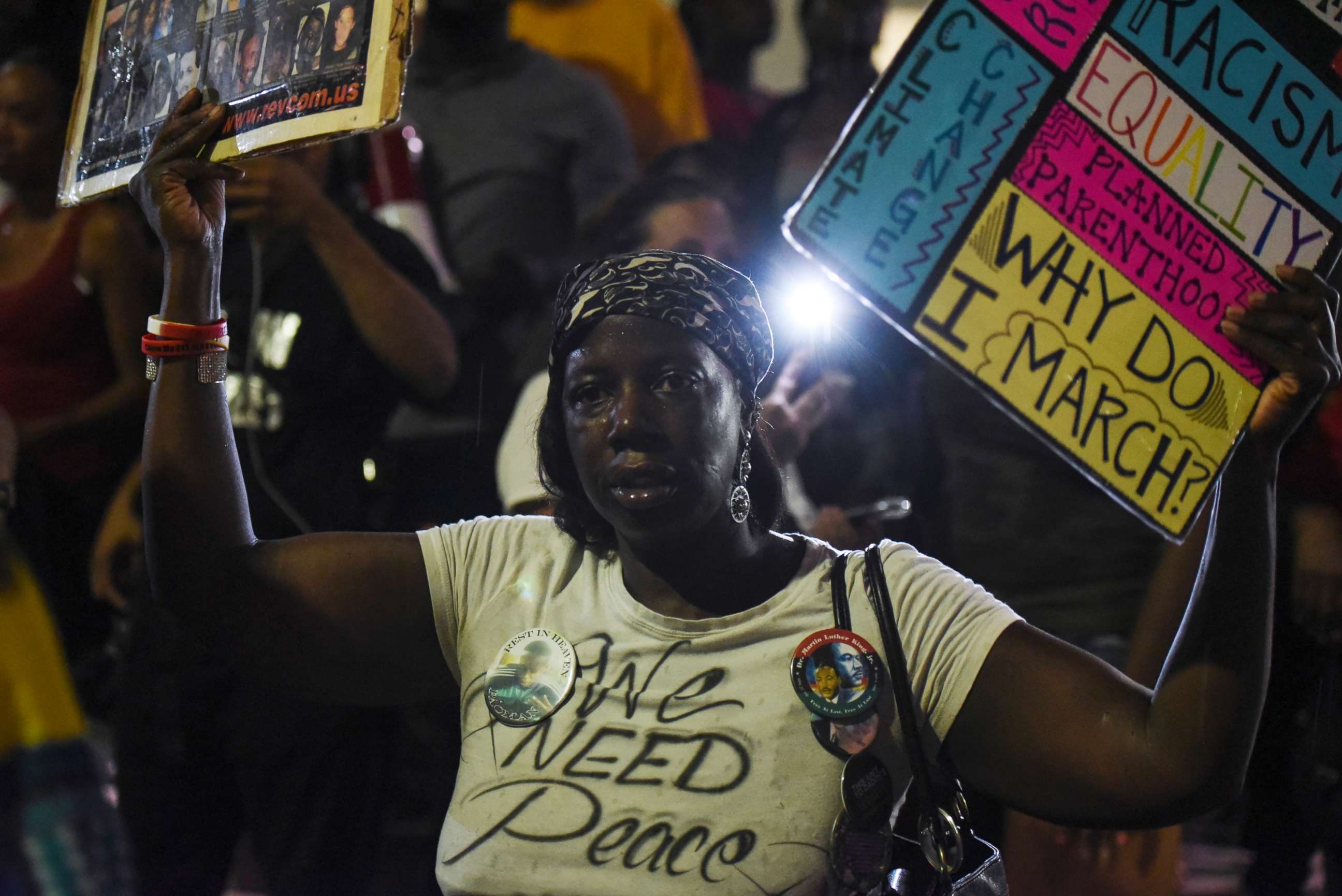 PHOTO: A woman joins demonstrators outside the St. Louis Justice Center following multiple arrests, Sept. 17, protesting the acquittal of former St. Louis police officer Jason Stockley, Sept. 18, 2017, in St. Louis, Mo. 