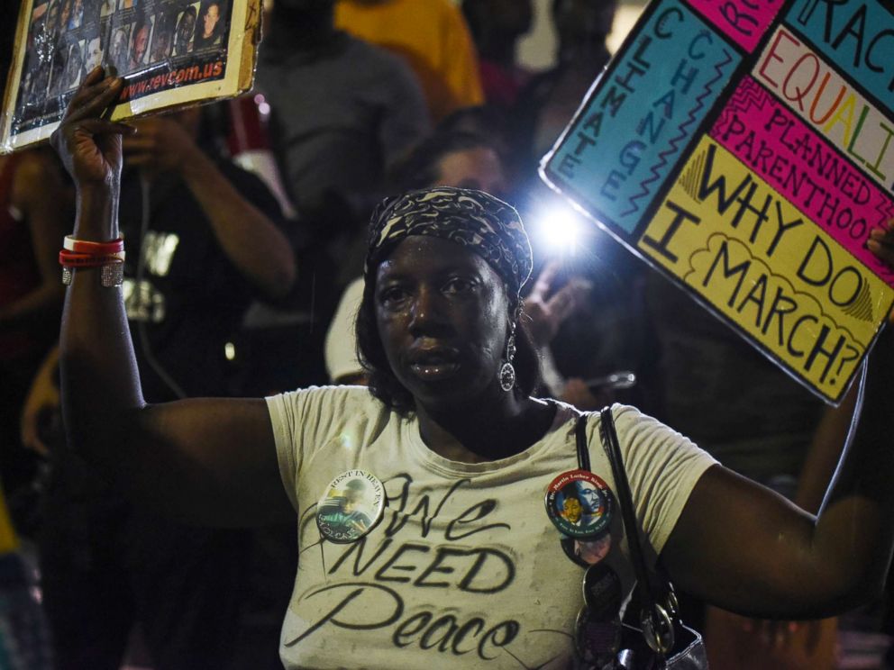 PHOTO: A woman joins demonstrators outside the St. Louis Justice Center following multiple arrests, Sept. 17, protesting the acquittal of former St. Louis police officer Jason Stockley, Sept. 18, 2017, in St. Louis, Mo.