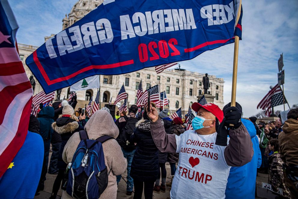 PHOTO: Protesters attended a rally in support of President Donald Trump on the steps of the Minnesota State Capitol, Jan. 6, 2021, in St. Paul, Minn.