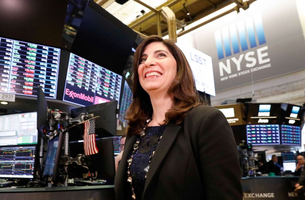 PHOTO: NYSE Chief Operating Officer Stacey Cunningham, who will be the New York Stock Exchange's (NYSE) first woman president, appears at the NYSE in New York City, May 22, 2018.