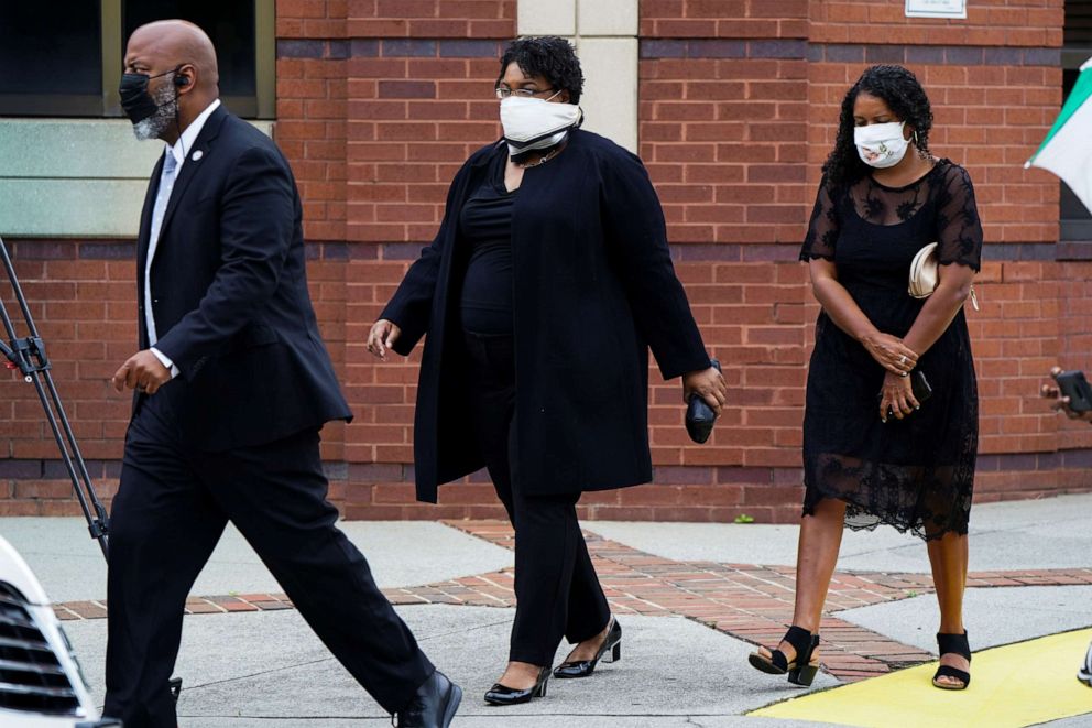 PHOTO: Georgia's democratic gubernatorial candidate Stacey Abrams arrives to attend the funeral for Rayshard Brooks, the Black man shot dead by an Atlanta police officer, in Atlanta, June 23, 2020.
